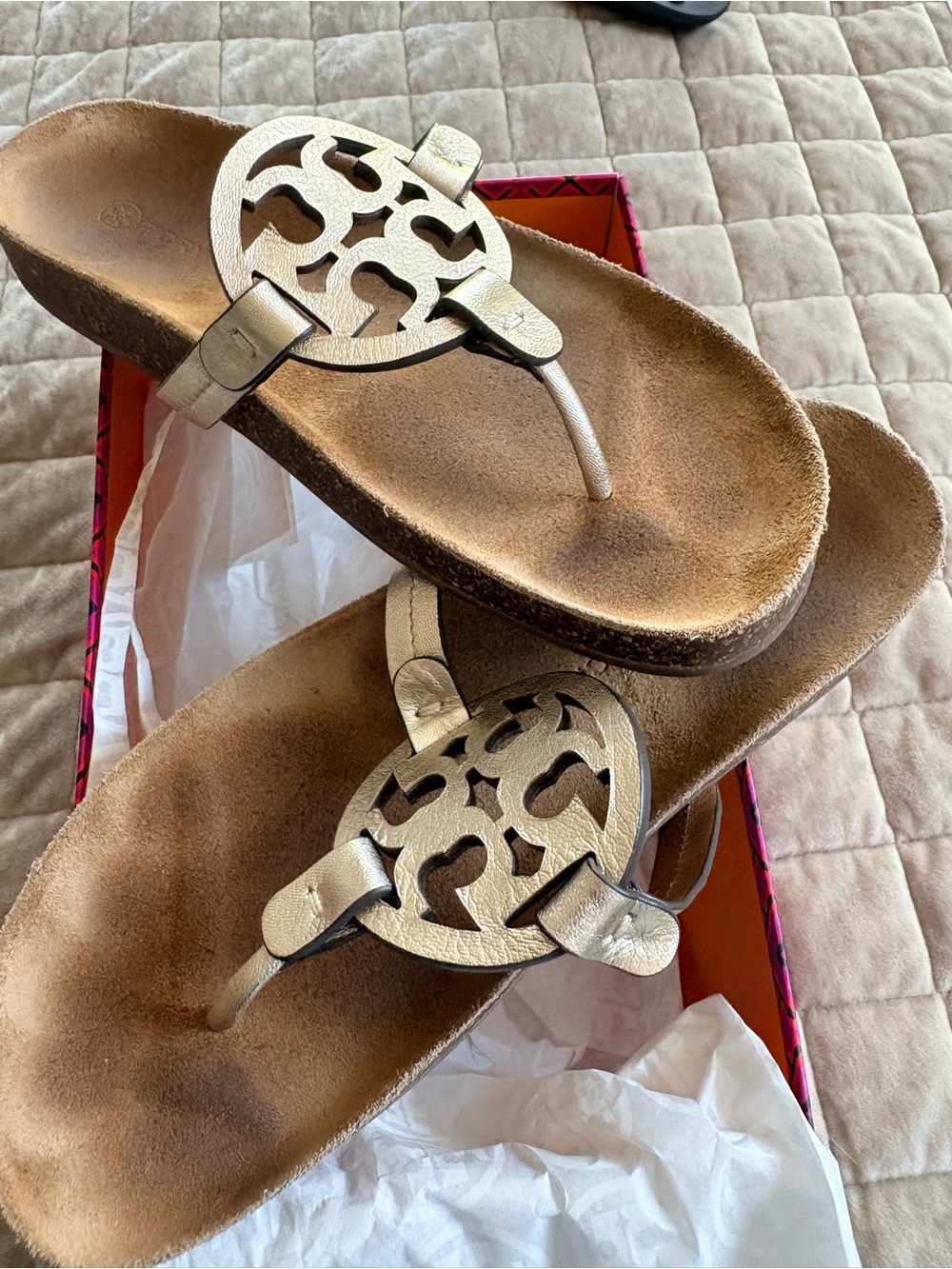 Tory Burch Spark Gold Metallic Miller Cloud Slide Sandals